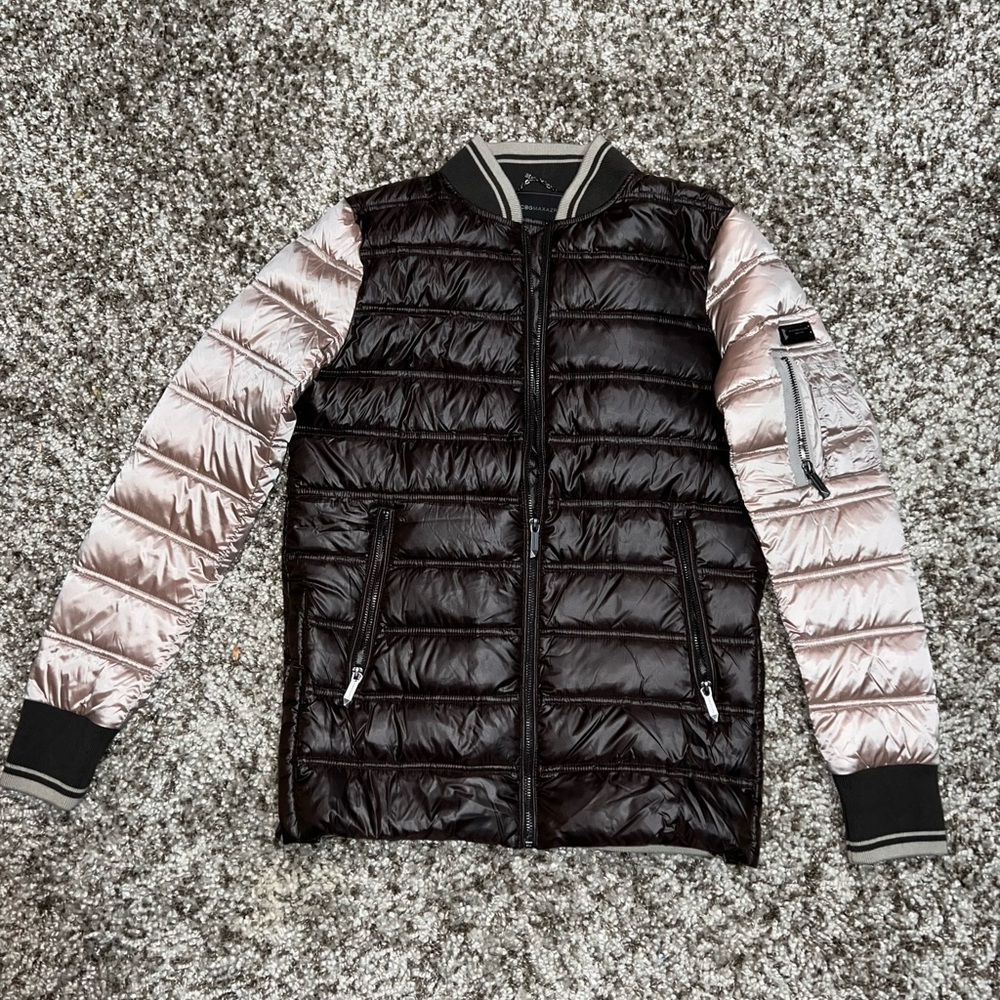 BCBG women’s small pink / brown puffer NWOT